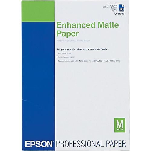 Epson Ink Jet Paper, Matte, Archival, 11.7" x 16.5", 50 Sheets (65dd801be8837636b11ea323_ud)