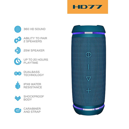 Treblab HD77 Premium Bluetooth Wireless Portable Speaker, Waterproof, Blue (65dd814fe8837636b11ead39_ud)