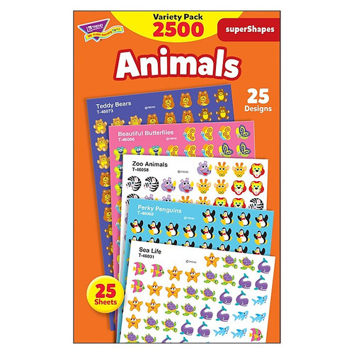 TREND Animals superShapes Stickers Variety Pack, 2500 Per Pack, 3 Packs (T-46904-3)