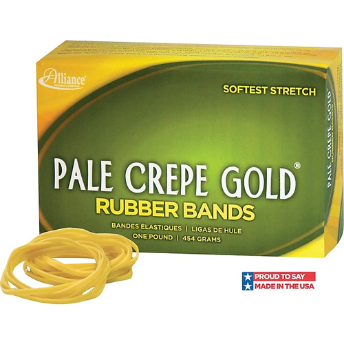 Alliance® Pale Crepe Gold 19 Rubber Band, 3-1/2" x 1/16", 1890/Box (65dd8460e8837636b11ec845_ud)