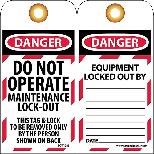 Lockout Tags; Lockout, Danger, Do Not Operate Maintenance Lock-Out, 6" x 3" (65dd8594e8837636b11ecfbf_ud)