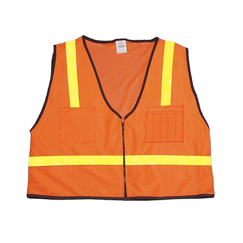 Mutual Industries MiViz ANSI Class 1 High Visibility Mesh Back Surveyor Vest, Orange (65dd85cee8837636b11ed239_ud)