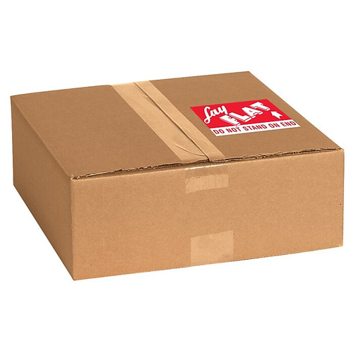 Tape Logic Labels, "Lay Flat - Do Not Stand On End", 3" x 5", Red/White, 500/Roll (DL1420)