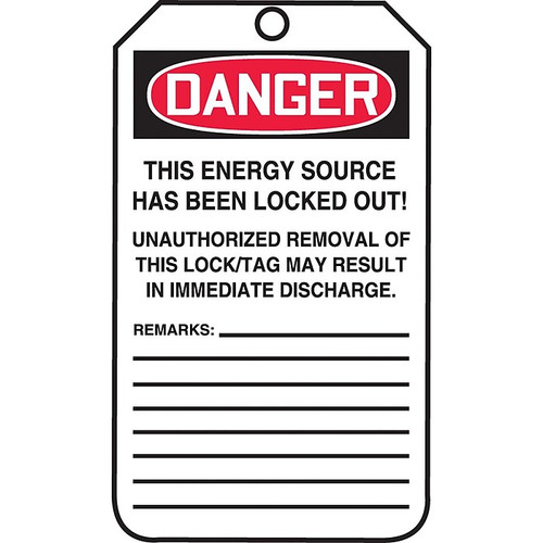 Accuform 5 3/4" x 3 1/4" PF-Cardstock Lockout Tag "DANGER..DO NOT REMOVE", Red/Black On White, 25/Pack (MLT418CTP)