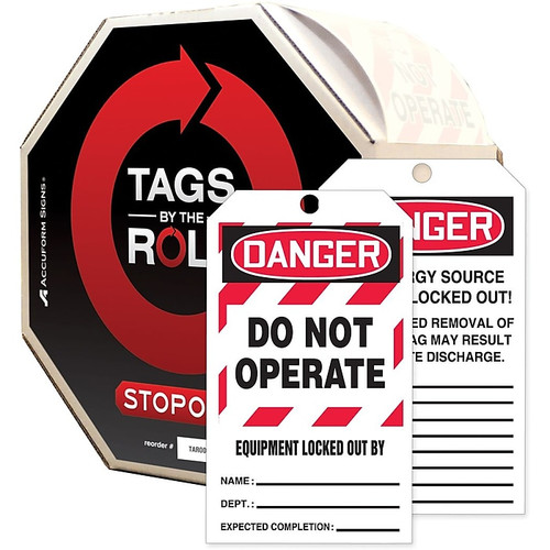 Accuform Tags By-The-Roll 6 1/4" x 3" Lockout Tag "DANGER.. EQ..", Black/Red On White (TAR404)