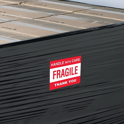 Tape Logic Labels, "Fragile Handle With Care", 8 x 10", Red/White/Black, 250/Roll (DL1636)