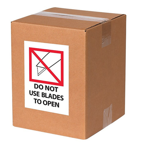 Tape Logic Labels, "Do Not Use Blades to Open", 4 x 6", Red/White/Black, 500/Roll (IPM504)