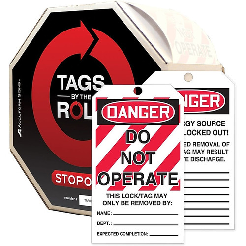 Accuform Tags By-The-Roll 6 1/4" x 3" Lockout Tag "DANGER..", Black/Red On White (TAR114)