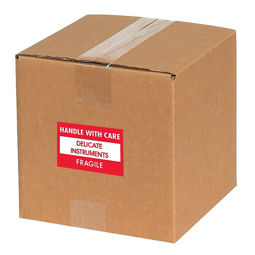 Tape Logic Fragile Labels, "Delicate Instruments - HWC", 2" x 3", Red/White, 500/Roll (DL1308)