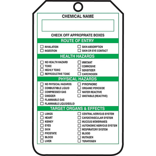 Accuform 5 3/4" x 3 1/4" PF-Cardstock Self-Laminating Tags "HMCIS..", Black On White, 25/Pack (THS601CTP)