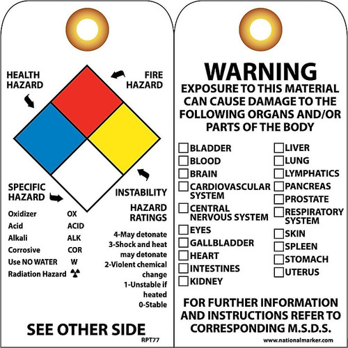 Accident Prevention Tags; Hazardous Materials Nfpa, 6X3, Unrip Vinyl, 25/Pk W/ Grommet (65dd86ede8837636b11eda59_ud)