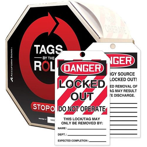 Accuform Tags By-The-Roll 6 1/4" x 3" Lockout Tag "DANGER..OP", Black/Red On White, 100/Roll (TAR416)