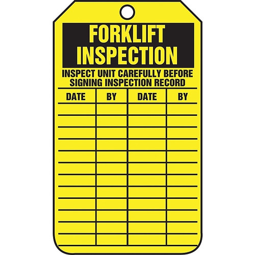 Accuform 5 3/4" x 3 1/4" RP-Plastic Status Tags "FORKLIFT..", Black On Yellow, 25/Pack (TRS305PTP)