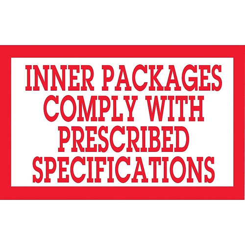 "Inner Packages Comply With Prescribed Specifications" Labels, White/Red, 5" x 3", 500/Rl (65dd8747e8837636b11edb9e_ud)