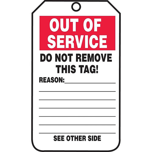 Accuform 5 3/4" x 3 1/4" PF-Cardstock Status Tags "OUT..", Red/Black On White, 25/Pack (TRS243CTP)