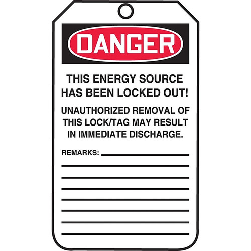 Accuform 5 3/4" x 3 1/4" RP-Plastic Lockout Tag "DANGER DO NOT START", Red/Black On White, 25/Pack (MLT403PTP)