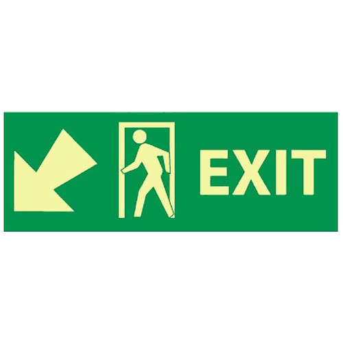 Exit (W/ Door And Left Down Arrow), 5X14, Adhesive Glow (65dd8758e8837636b11edbdf_ud)