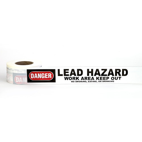 Mutual Industries "Lead Hazard" 3 Color Barricade Tape, 3" x 333.33 yds., White/Red (17769-1-3000)