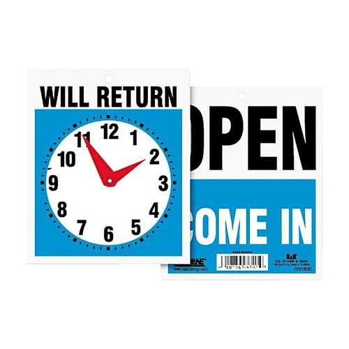Headline® Reversible "OPEN/WILL RETURN" Business Sign with Clock, 7 1/2" x 9", 1 each (65dd87fee8837636b11eddd4_ud)