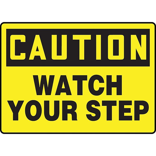 Accuform 7" x 10" Plastic Fall Arrest Sign "CAUTION Watch Your Step", Black On Yellow (MSTF645VP)