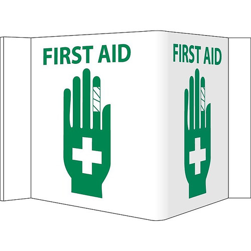 Notice Sign;  Visi  First Aid, White, 5 3/4X8 3/4, .125 PVC Plastic (65dd8894e8837636b11edfda_ud)