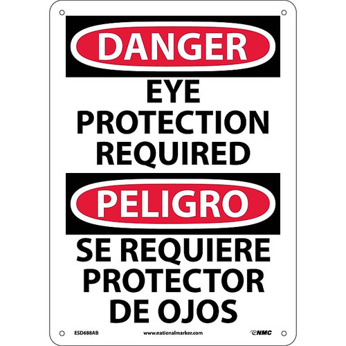 Danger Signs; Eye Protection Required, Bilingual, 14X10, .040 Aluminum (65dd88a6e8837636b11ee013_ud)