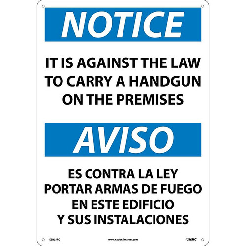 Notice Signs; It Is Against The Law To Carry A Handgun On These Premises, 20X14, Rigid Plastic (65dd88b2e8837636b11ee02b_ud)