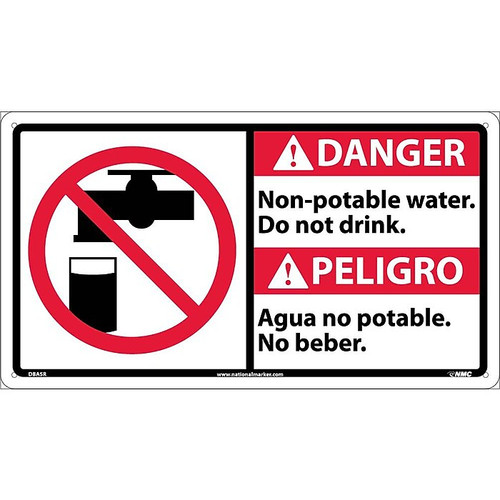 Danger Signs; Non-Potable Water Do Not Drink (Bilingual W/Graphic), 10X18, Rigid Plastic (65dd8903e8837636b11ee148_ud)