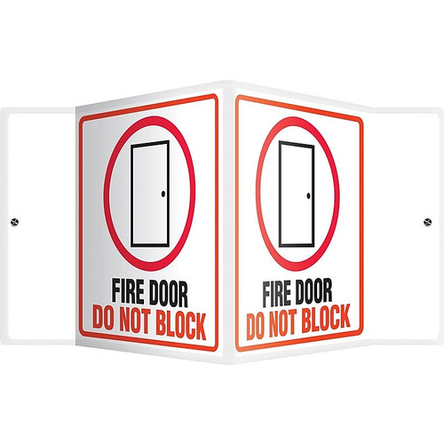 Accuform Fire Door Do Not Block Projection Sign, Red/Black/White, 6"H x 5"W (PSP132)