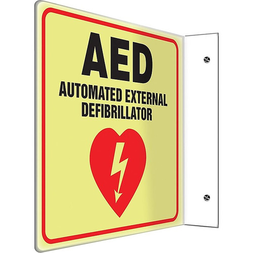 Accuform Automated External Defibrillator Projection Sign, Black/Red/White, 8"H x 8"W (PSP972)