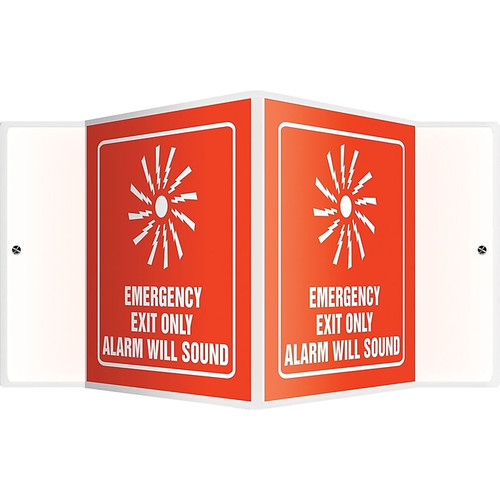 Accuform Emergency Exit Only Alarm Will Sound Projection Sign, White/Red, 6"H x 5"W (PSP109)