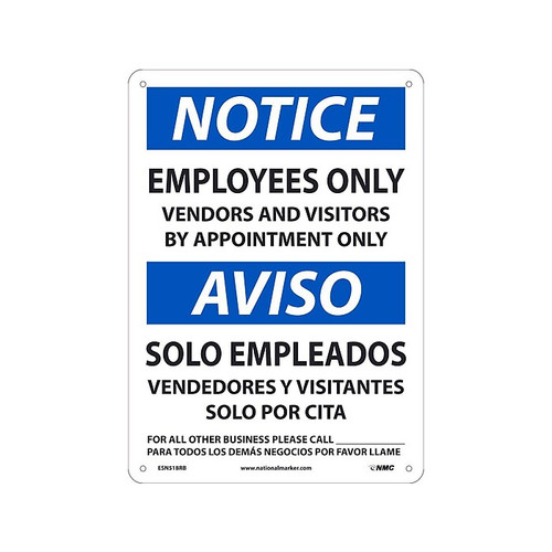 National Marker Wall Sign, "Please Maintain Social Distancing While Using Breakroom," Plastic, 14" x 10", White/Blue (ESN518RB)