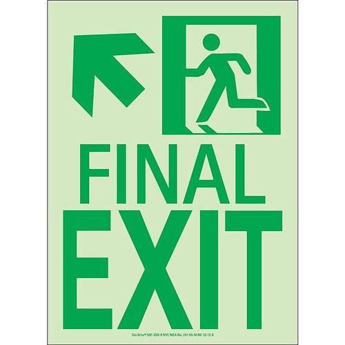 NYC Final Exit Sign, Up Left, 11X8, Flex, 7550 Glo Brite, MEA Approved (65dd8a92e8837636b11ee66f_ud)