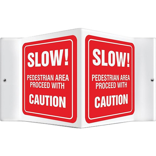 Accuform Slow! Pedestrian Area Proceed With Caution Projection Sign, White/Red, 6"H x 5"W (PSP136)