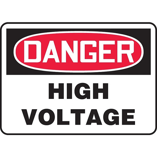 Accuform 10" x 14" Plastic Electrical Sign "DANGER HIGH VOLTAGE", Red/Black On White (MELC114VP)