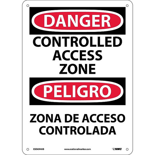 Controlled Access Zone, Bilingual, 14X10, .040 Aluminum, Danger Sign (65dd8b13e8837636b11ee81c_ud)