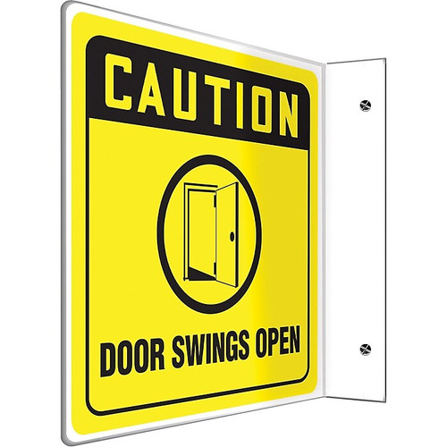 Accuform Door Swings Open Projection Sign, Black/Yellow, 8"H x 8"W (PSP233)