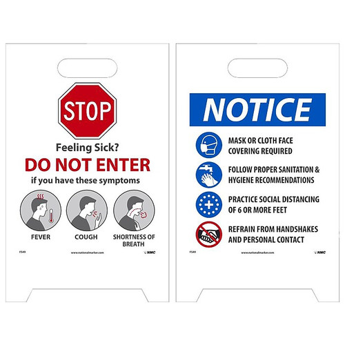National Marker Double-Sided A-Frame Sign, "Feeling Sick? Do Not Enter," 19" x 19", Multicolor (FS49)