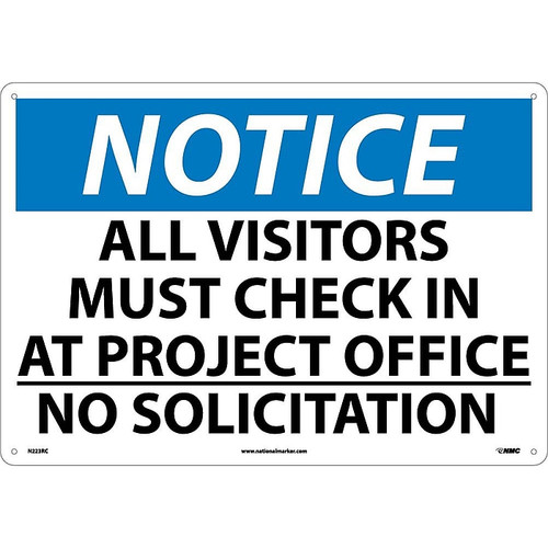 Notice Signs; All Visitor Must Check In At Project Office No Solicitation, 14X20, Rigid Plastic (65dd8b31e8837636b11ee882_ud)