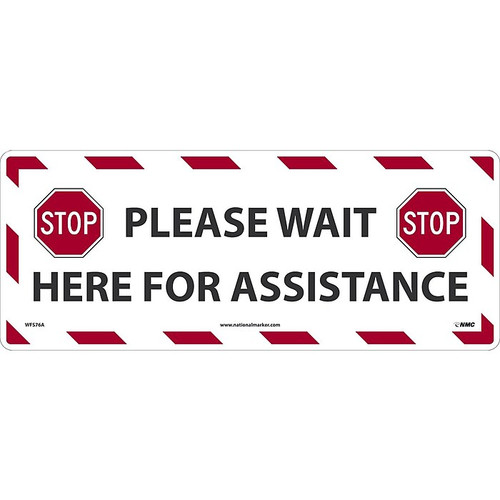 National Marker Temp-Step™ Floor Decal, "Please Wait Here for Assistance," 8" x 20", White/Red/Black (WFS76A)