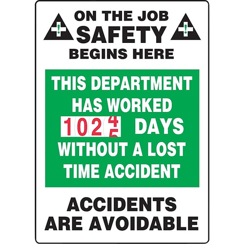 Accuform Turn-A-Day Scoreboard, THIS DEPT. HAS WORKED # DAYS W/OUT ACCIDENT, 36"x24", Plastic (MSCBDD14)