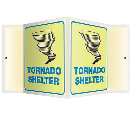 Accuform 3D Projection Sign, "Tornado Shelter", 6" x 5", Blue/Black on Glow (PSP354)