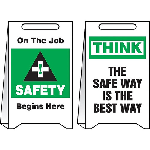 Accuform Slip-Gard ON THE JOB SAFETY BEGINS HERE..Reversible Fold-Ups, Green/BLK/WHT 20"x12" (PFE448)