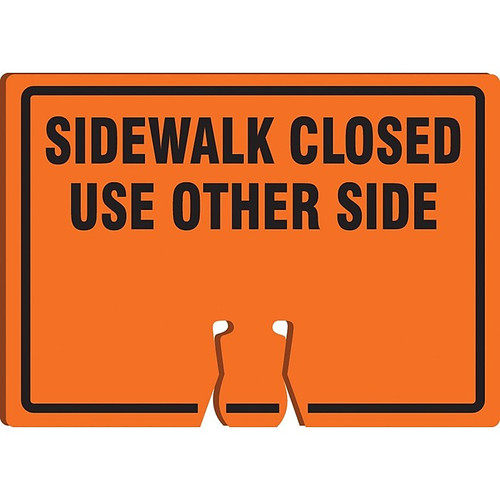 Accuform Traffic Cone Top Warning Sign, SIDEWALK CLOSED USE OTHER SIDE, 10" x 14", Plastic (FBC771)