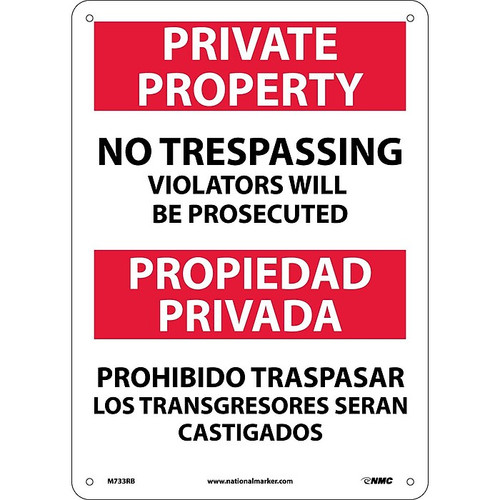 Private Property No Trespassing Violators Will Be Prosecuted, Bilingual, 14X10, Rigid Plastic (65dd8c87e8837636b11eed33_ud)