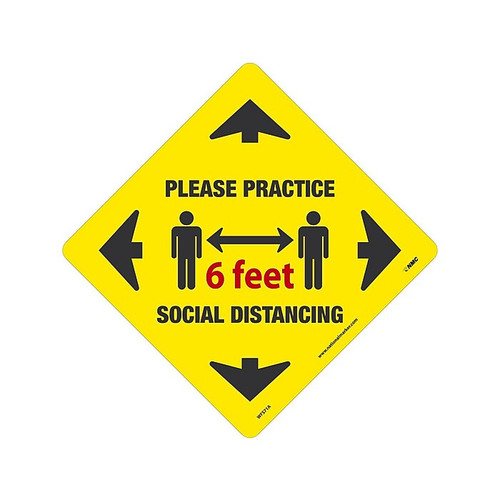 National Marker Temp-Step™ Floor Decal, "Please Practice Social Distancing," 12" x 12", Yellow (WFS71A)