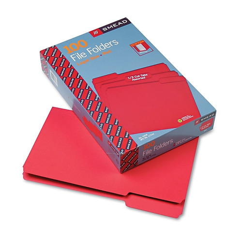 Smead File Folder, 1/3 Cut, Legal Size, Red, 100/Box (17743)