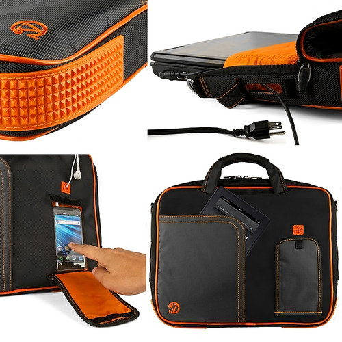 Vangoddy Office Business Travel Laptop Case up to 14 inch laptop + 4x MicroUSB Charging Cables, Black Orange (65dd912f0030d3d478204159_ud)