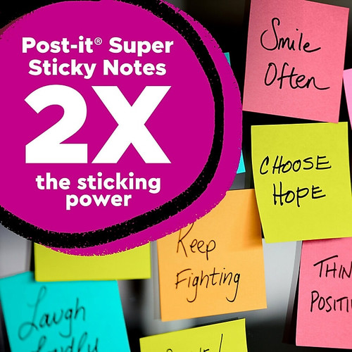 Post-it Super Sticky Notes Combo Pack, Assorted Sizes, Energy Boost Collection, 90 Sheet/Pad, 12 Pads/Pack (4642-12SSAU)