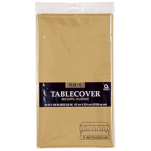 Amscan 54" x 108" Gold Plastic Tablecover, 12/Pack (77015.19)